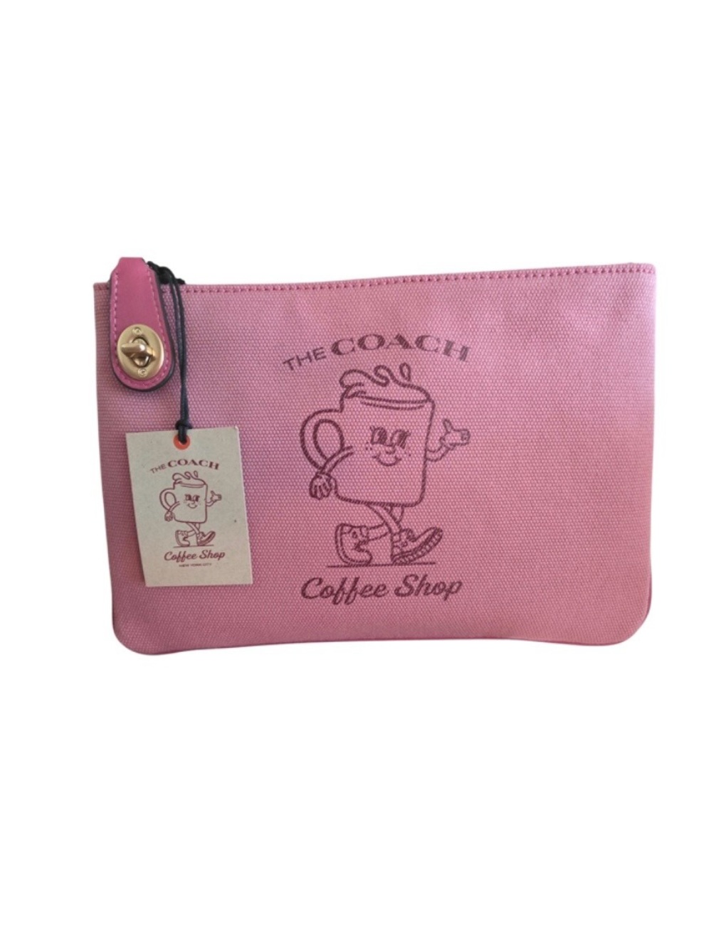 Coach lil miss Jo coffee shop pink turn lock pouch clutch NWT